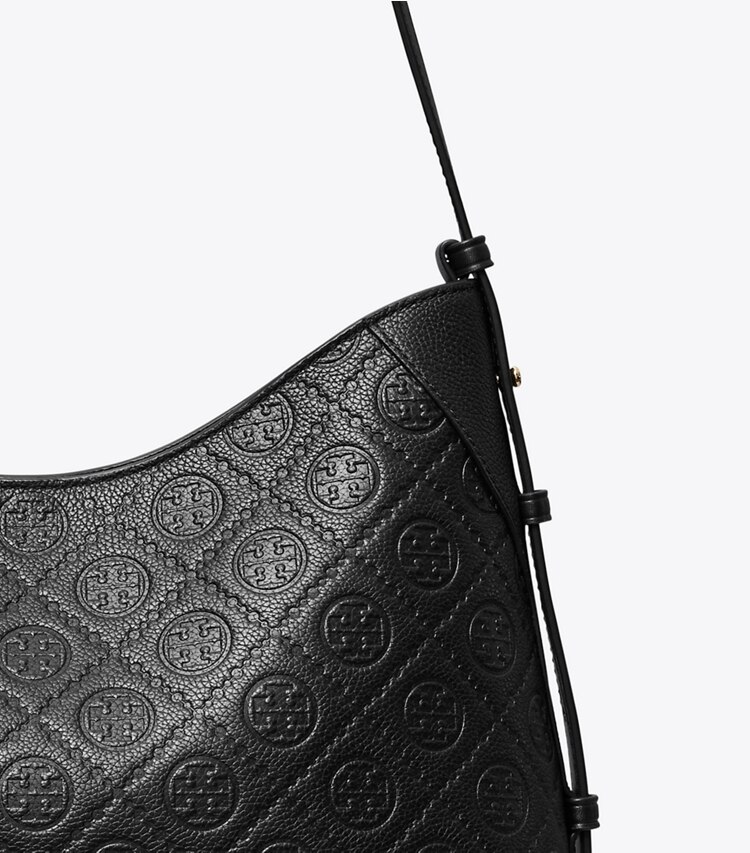 Tory Burch diseñador bolsos de hombro Bolso messenger con monograma de T de piel granulada en Black detalle
