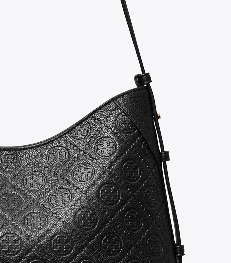 Tory Burch diseñador bolsos de hombro Bolso messenger con monograma de T de piel granulada en Black detalle