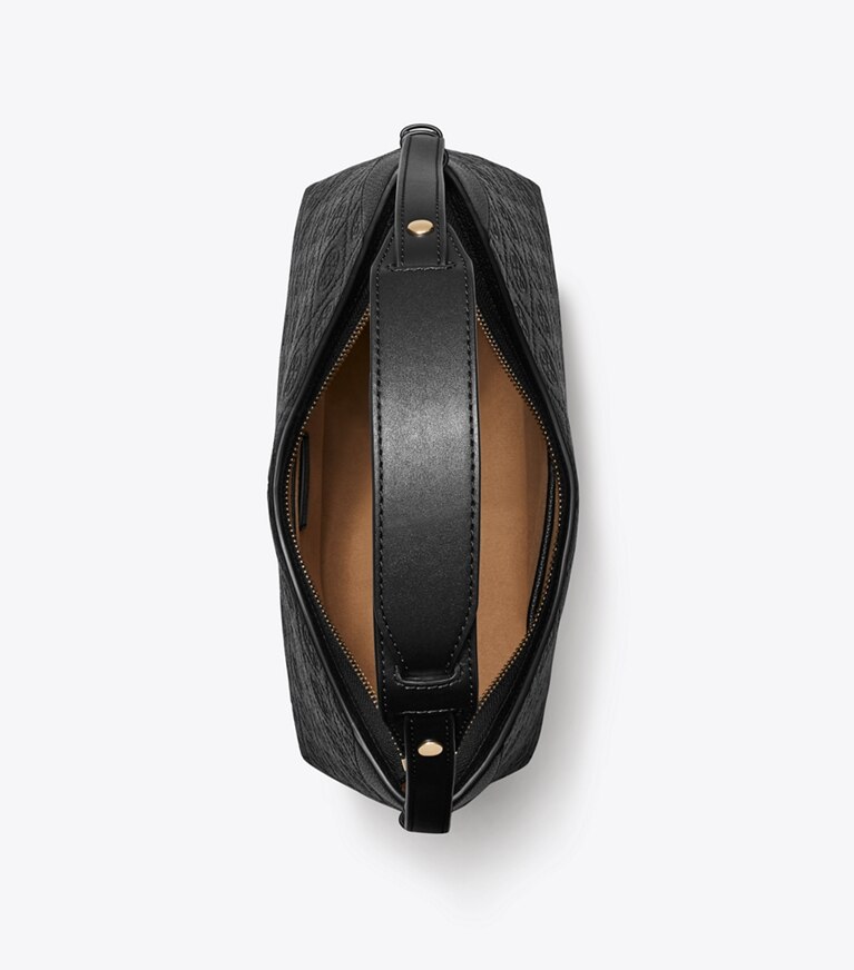 Tory Burch diseñador bolsos de hombro Bolso messenger con monograma de T de piel granulada en Black desde arriba