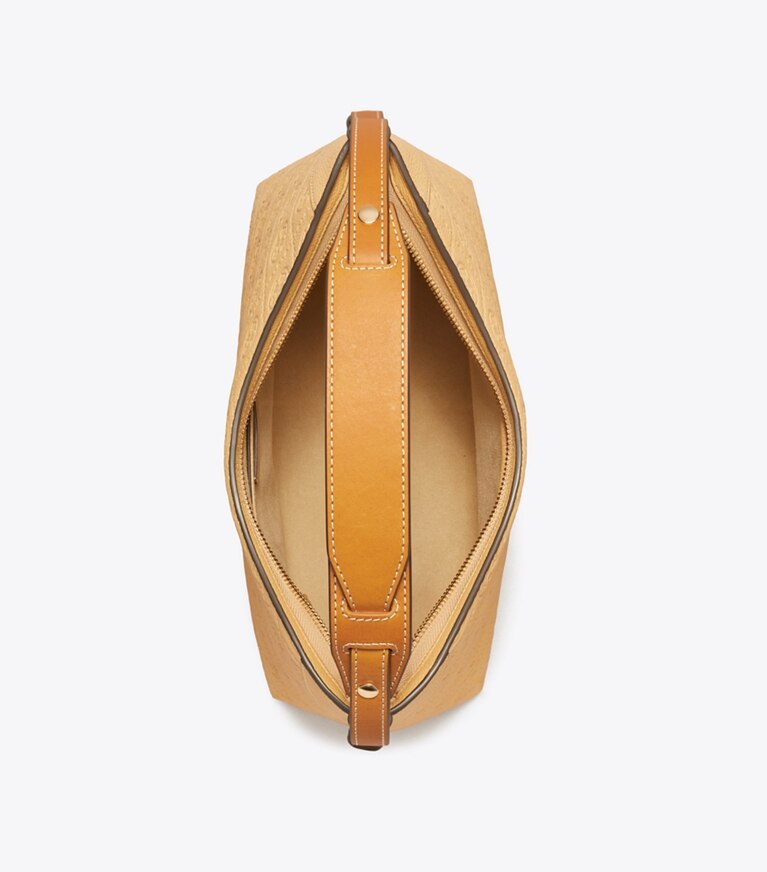 Tory Burch diseñador bolsos de hombro Bolso messenger con monograma de T Pebble en Biscotti desde arriba