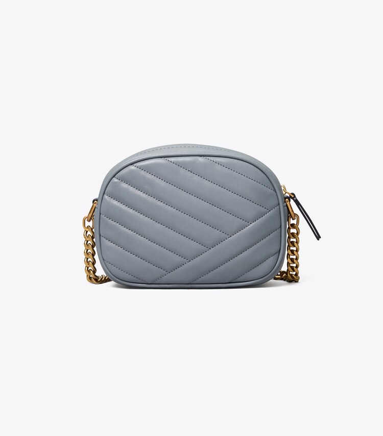 Tory Burch diseñador bolsos bandolera Bolso para cámara pequeño de chevrón Kira en RAINWATER / Dark Gold parte trasera
