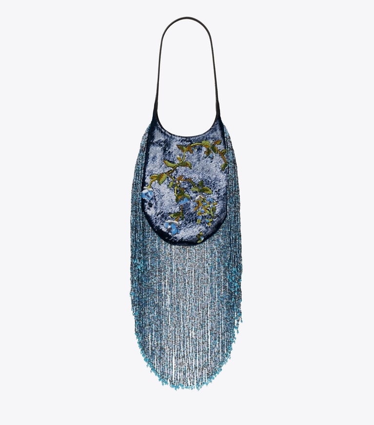 Tory Burch diseñador bolsos de hombro Bolso pequeño adornado Pierced en Blue Multi frente