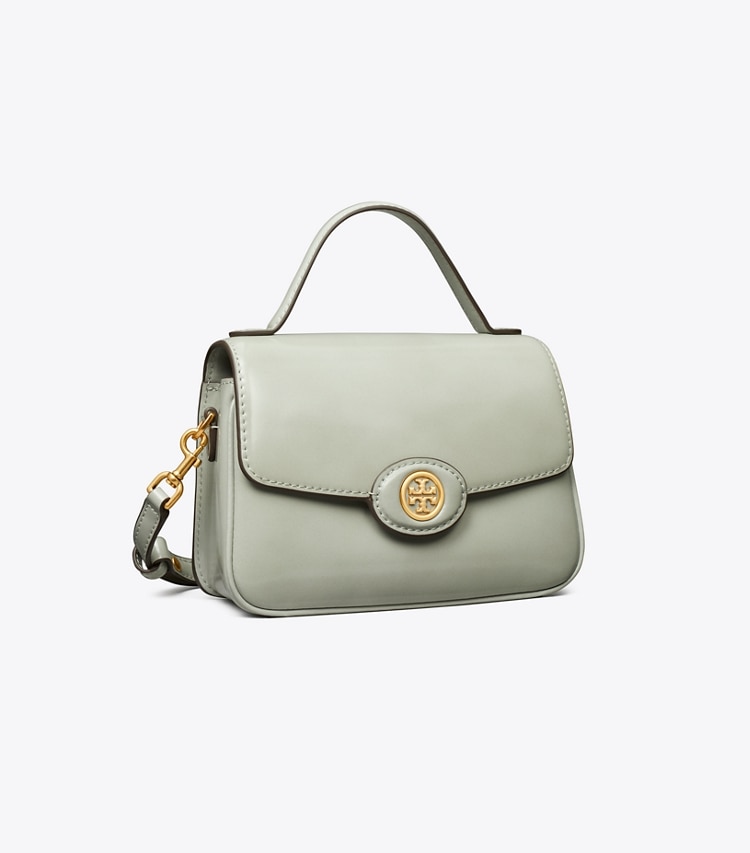 Tory Burch diseñador bolsos bandolera Bolso pequeño con asa superior Robinson Spazzolato en Light Granite ángulo