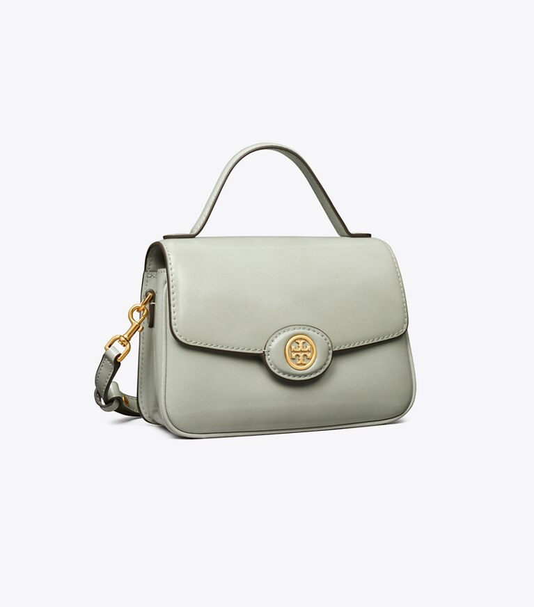 Tory Burch diseñador bolsos bandolera Bolso pequeño con asa superior Robinson Spazzolato en Light Granite ángulo