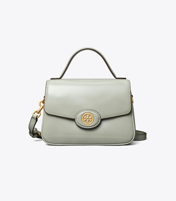 Tory Burch diseñador bolsos bandolera Bolso pequeño con asa superior Robinson Spazzolato en Light Granite frente