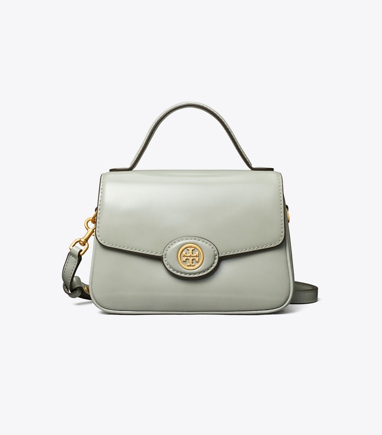 Tory Burch diseñador bolsos bandolera Bolso pequeño con asa superior Robinson Spazzolato en Light Granite frente