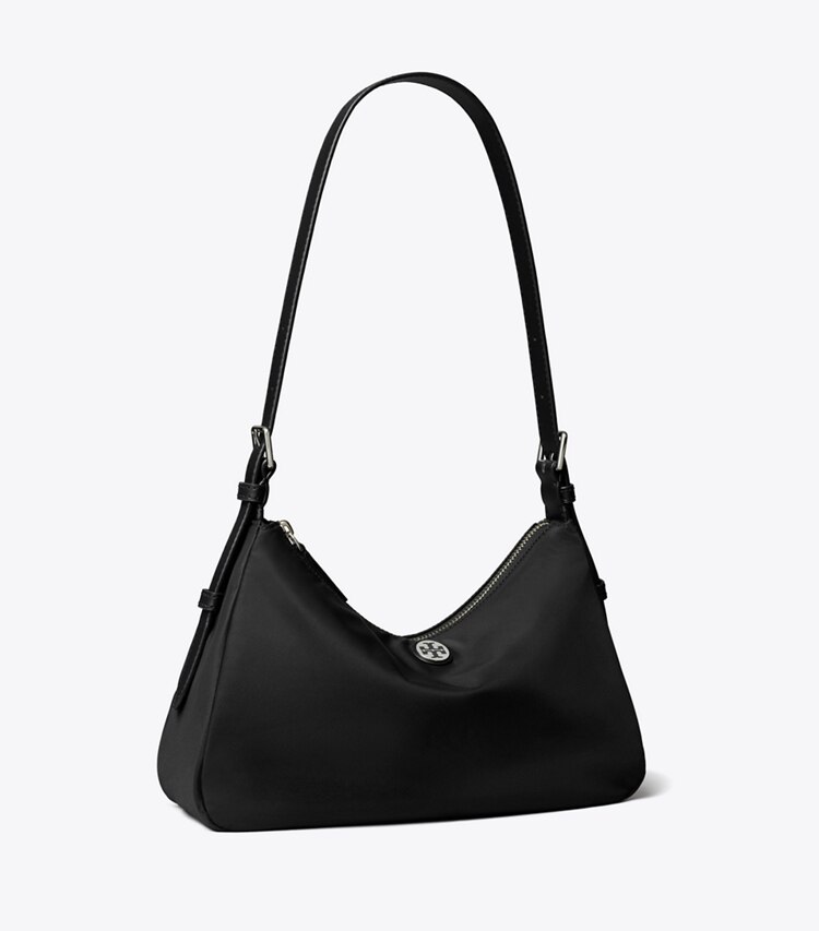 Tory Burch diseñador bolsos de hombro Bolso pequeño de nylon con cierre superior de cremallera y correa para el hombro en Black ángulo