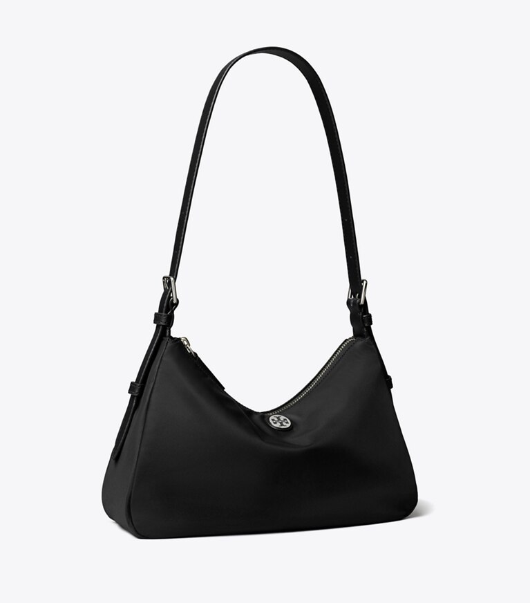 Tory Burch diseñador bolsos de hombro Bolso pequeño de nylon con cierre superior de cremallera y correa para el hombro en Black ángulo