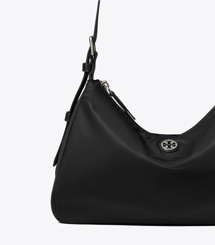 Tory Burch diseñador bolsos de hombro Bolso pequeño de nylon con cierre superior de cremallera y correa para el hombro en Black detalle