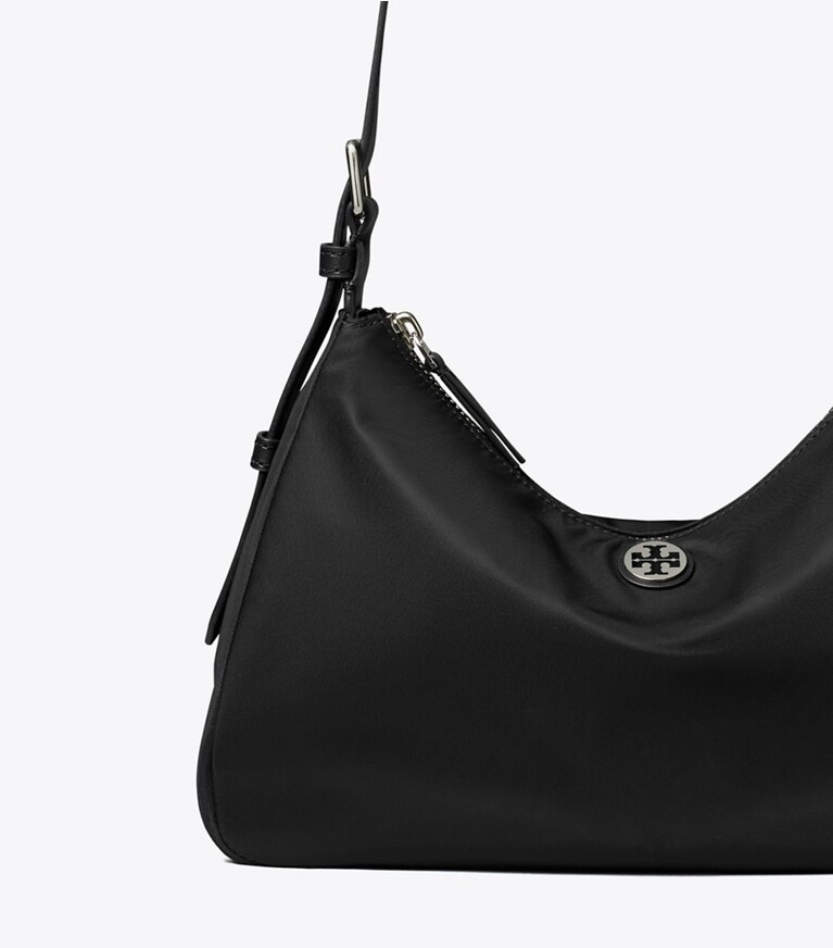Tory Burch diseñador bolsos de hombro Bolso pequeño de nylon con cierre superior de cremallera y correa para el hombro en Black detalle