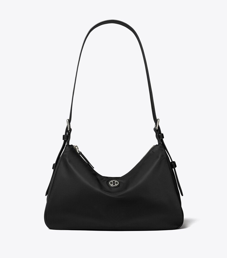 Tory Burch diseñador bolsos de hombro Bolso pequeño de nylon con cierre superior de cremallera y correa para el hombro en Black frente
