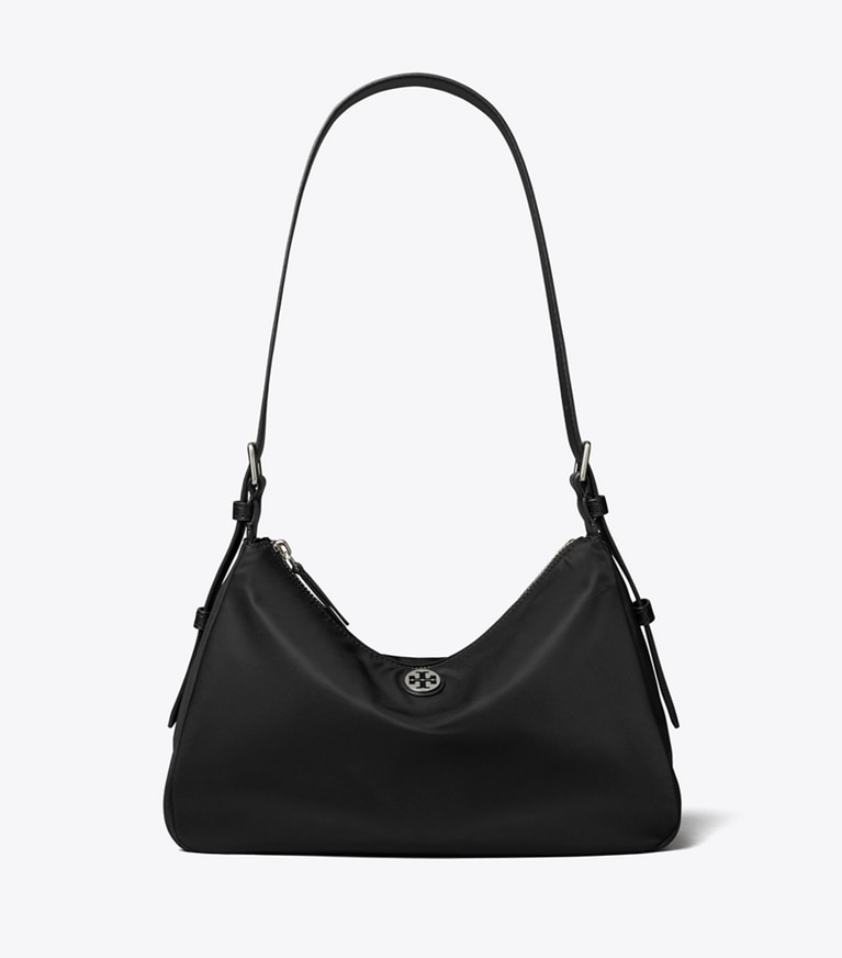 Tory Burch diseñador bolsos de hombro Bolso pequeño de nylon con cierre superior de cremallera y correa para el hombro en Black frente