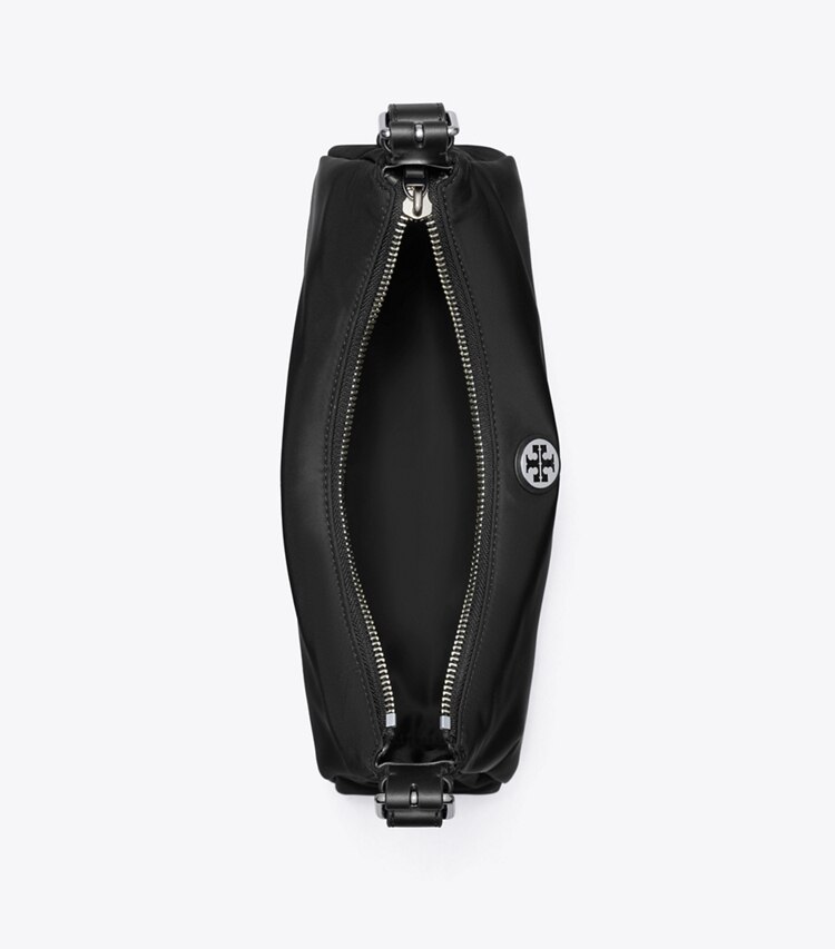 Tory Burch diseñador bolsos de hombro Bolso pequeño de nylon con cierre superior de cremallera y correa para el hombro en Black vista superior