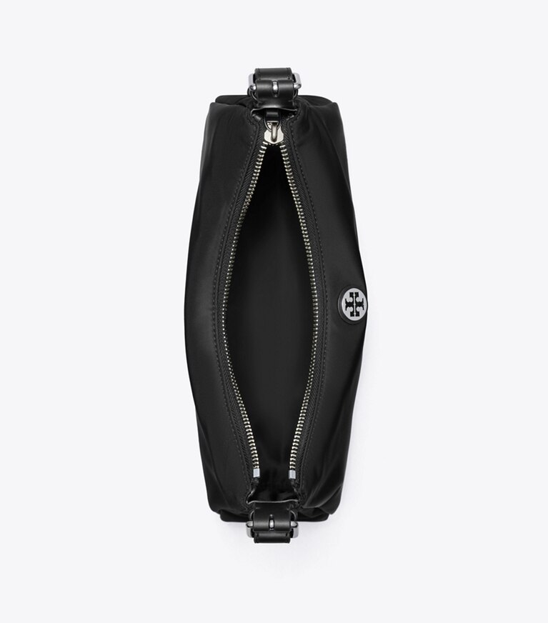 Tory Burch diseñador bolsos de hombro Bolso pequeño de nylon con cierre superior de cremallera y correa para el hombro en Black vista superior