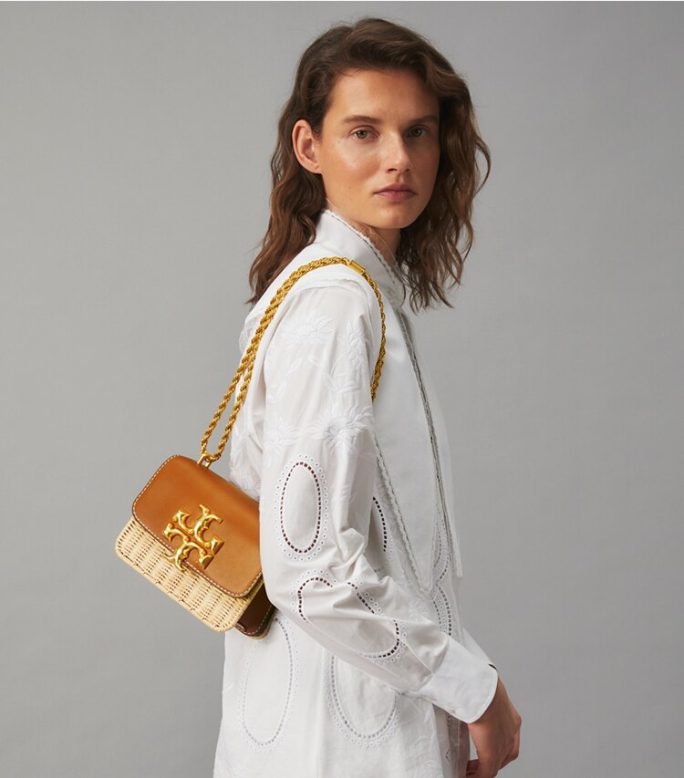 Tory Burch diseñador bolsos de hombro Bolso pequeño Eleanor en Natural accesorio en modelo