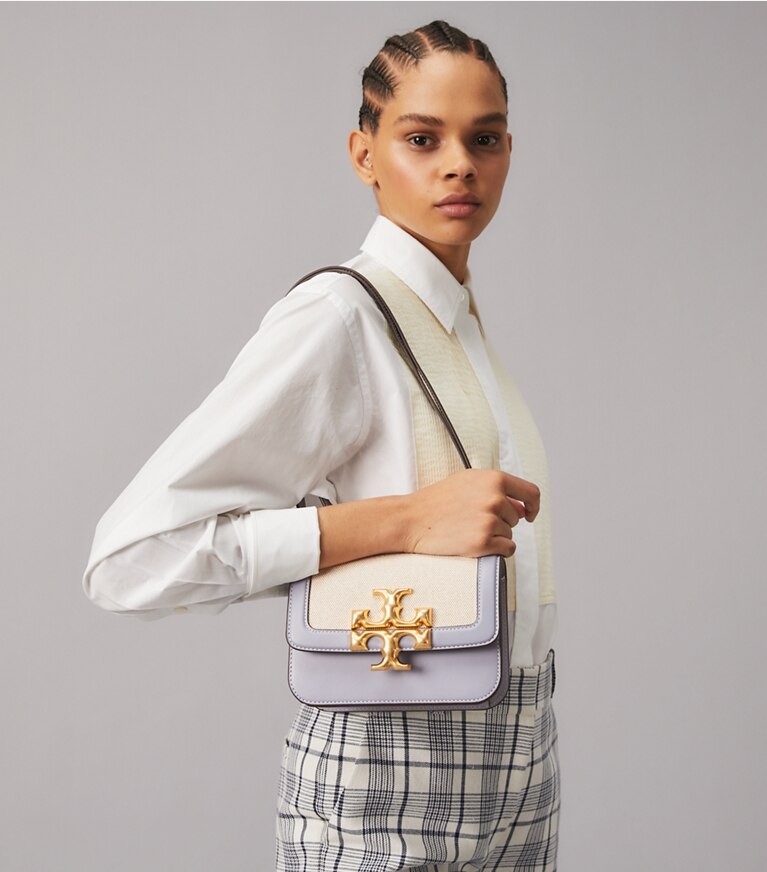 Tory Burch diseñador bolsos de hombro Bolso pequeño Eleanor en Cloud Blue accesorio en el modelo
