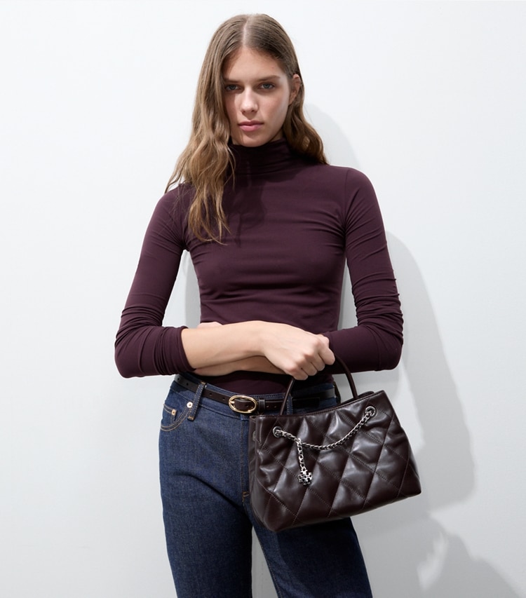 Tory Burch diseñador bolsos bandolera Bolso pequeño Fleming en Cocoa adicional en modelo