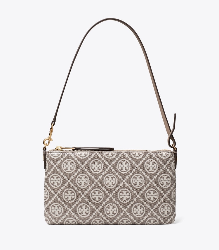 Tory Burch diseñador bolsos de hombro Bolso pochette de jacquard revestido con monograma en forma de T en Charcoal frente