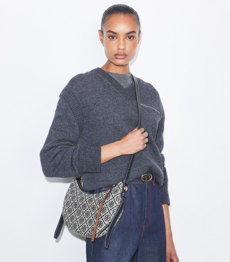 Tory Burch diseñador bolsos de hombro Bolso Romy Half Moon con monograma T en Tory Navy adicional en modelo