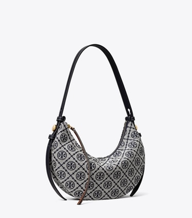 Tory Burch diseñador bolsos de hombro Bolso Romy Half Moon con monograma T en Tory Navy ángulo