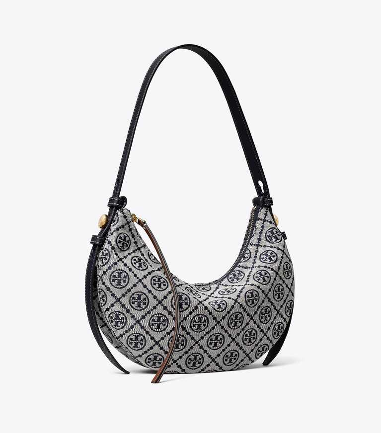 Tory Burch diseñador bolsos de hombro Bolso Romy Half Moon con monograma T en Tory Navy ángulo
