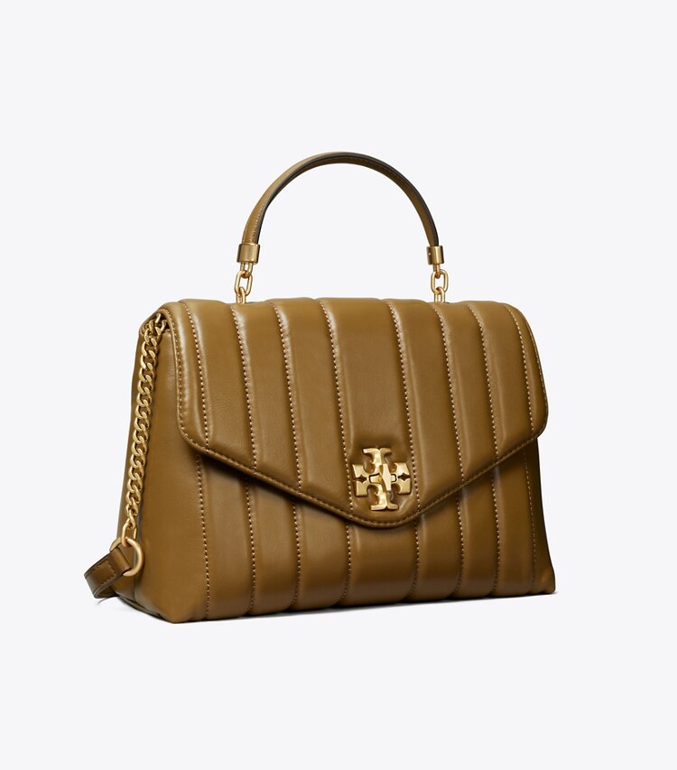 Tory Burch diseñador bolsos satchel Bolso satchel acolchado Kira en TOASTED SESAME / Rolled Gold ángulo