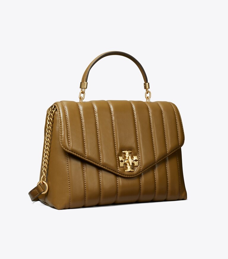 Tory Burch diseñador bolsos satchel Bolso satchel acolchado Kira en TOASTED SESAME / Rolled Gold ángulo