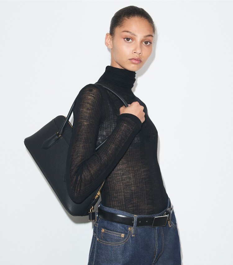 Tory Burch diseñador bolsos satchel Bolso satchel con broche East-West en Black accesorio en modelo
