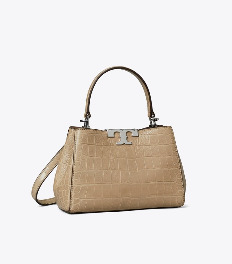 Tory Burch diseñador bolsos bandolera Bolso Satchel con grabado en relieve de cocodrilo suave Mini Eleanor en Ginger Leaf ángulo