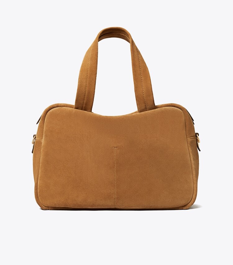 Tory Burch diseñador bolsos satchel Bolso satchel de gamuza en Toffee volver