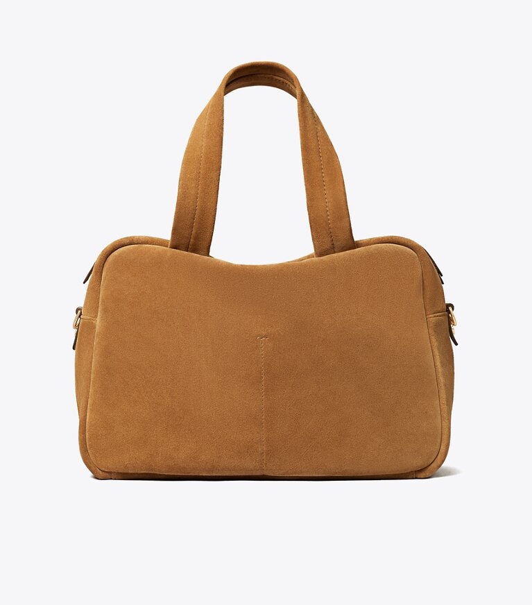 Tory Burch diseñador bolsos satchel Bolso satchel de gamuza en Toffee volver
