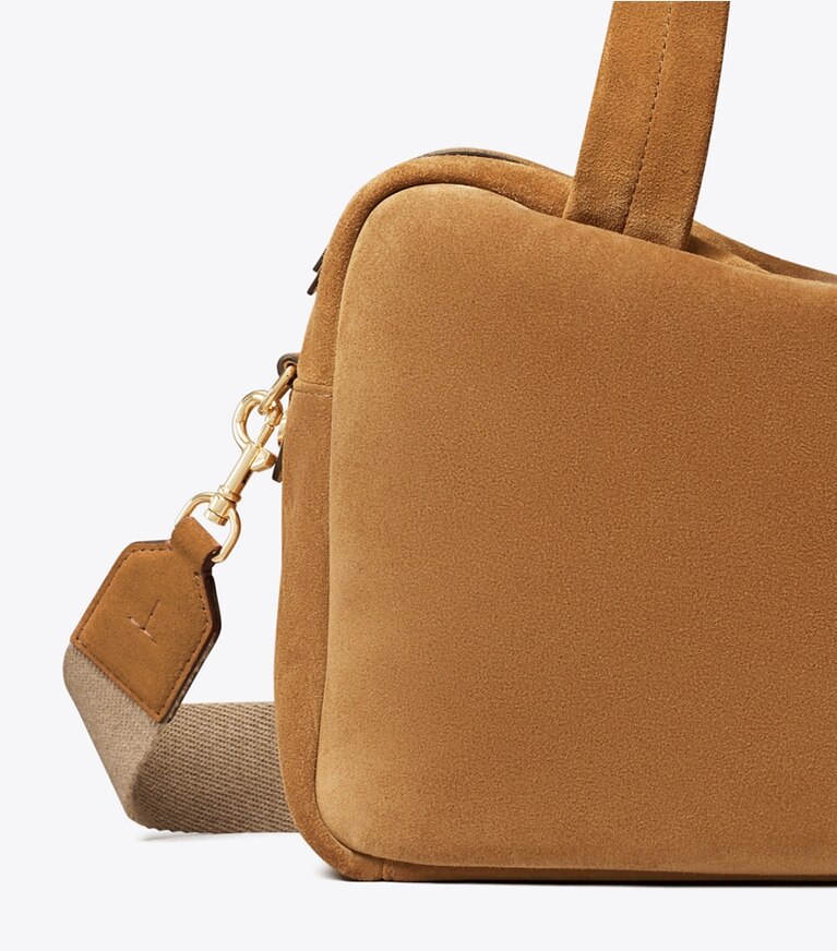 Tory Burch diseñador bolsos satchel Bolso satchel de gamuza en Toffee detalle