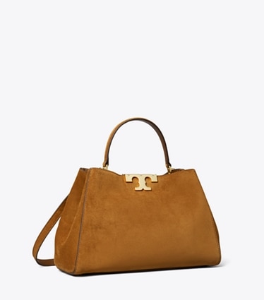 Tory Burch diseñador bolsos satchel Bolso satchel de gamuza Eleanor en Caramel ángulo