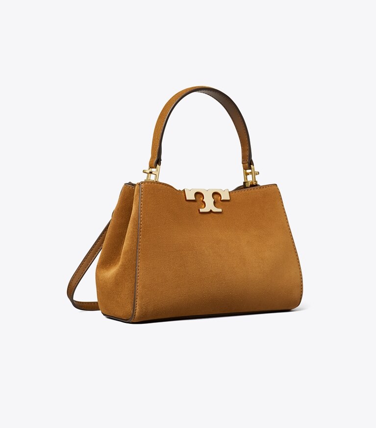 Tory Burch diseñador bolsos bandolera Bolso Satchel de gamuza Eleanor mini en Caramel ángulo