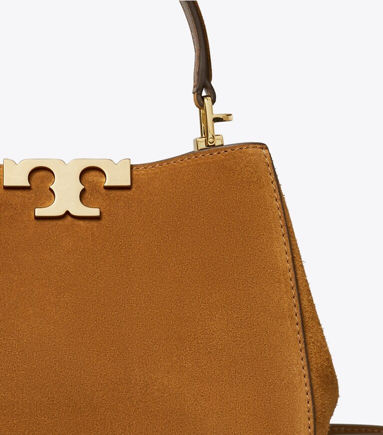 Tory Burch diseñador bolsos bandolera Bolso Satchel de gamuza Eleanor mini en Caramel detalle
