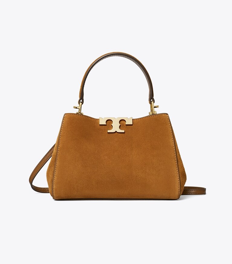 Tory Burch diseñador bolsos bandolera Bolso Satchel de gamuza Eleanor mini en Caramel frente