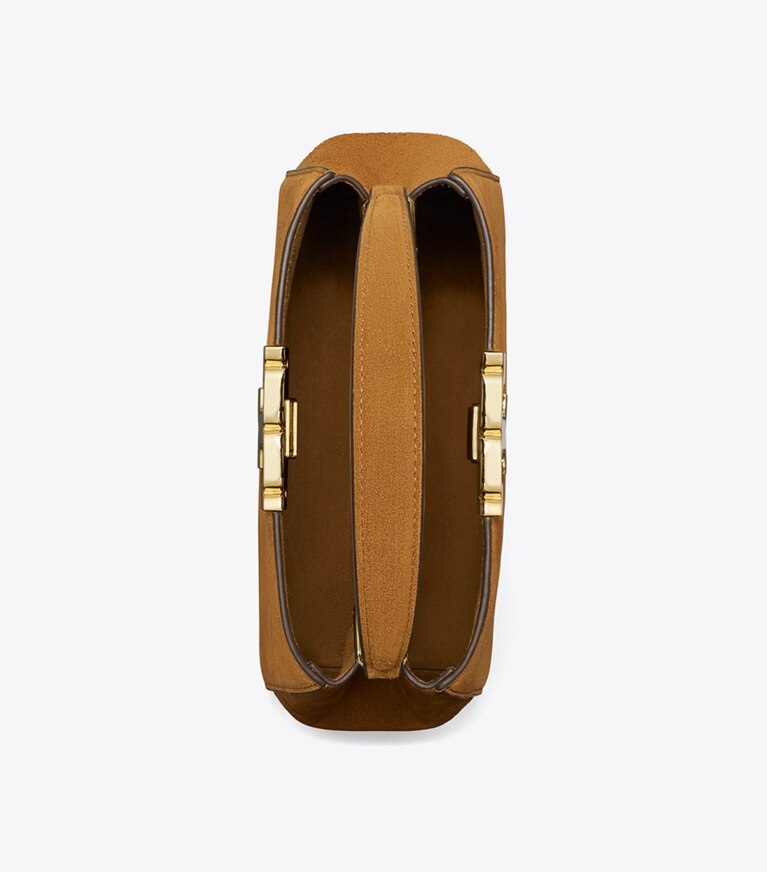 Tory Burch diseñador bolsos bandolera Bolso Satchel de gamuza Eleanor mini en Caramel vista superior