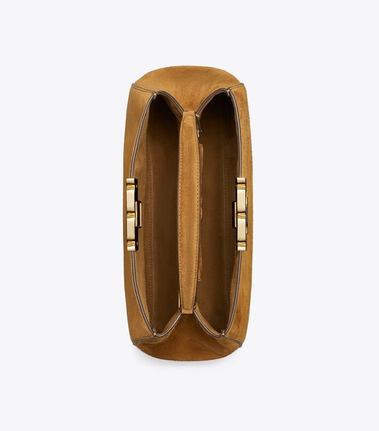 Tory Burch diseñador bolsos satchel Bolso satchel de gamuza Eleanor en Caramel vista superior