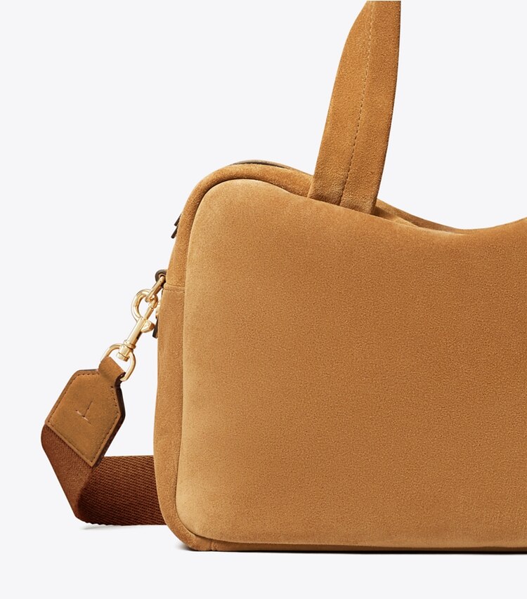 Tory Burch diseñador bolsos satchel Bolso satchel de gamuza en Toffee frente