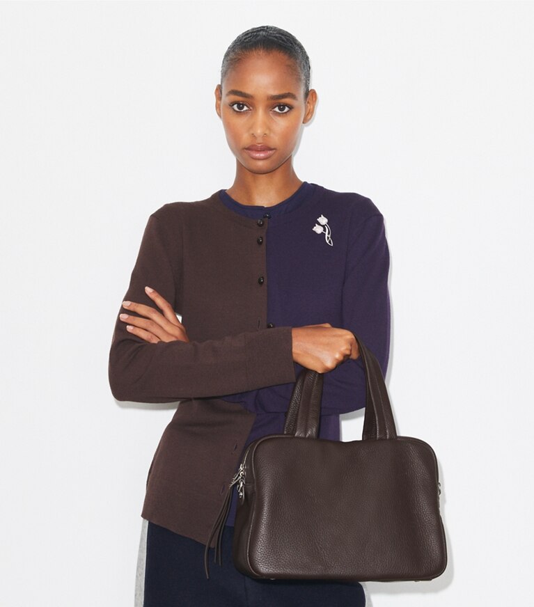 Tory Burch diseñador bolsos satchel Bolso satchel de piel en Cocoa adicional en modelo