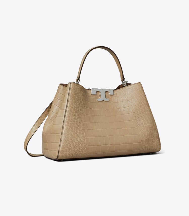 Tory Burch diseñador bolsos satchel Bolso Satchel Eleanor con estampado de cocodrilo suave en Ginger Leaf ángulo