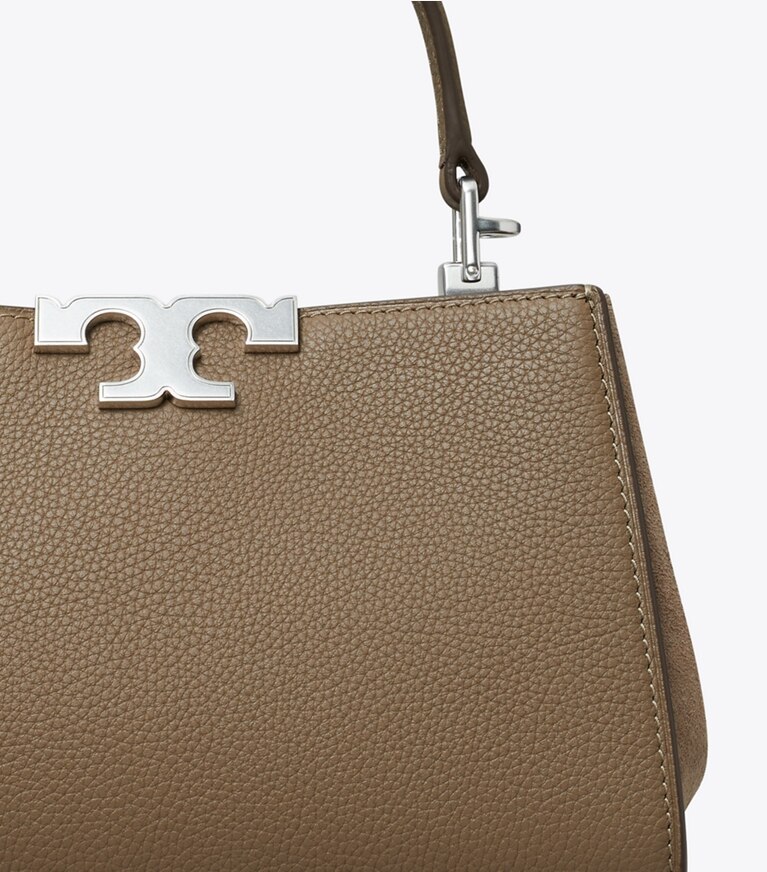 Tory Burch diseñador bolsos bandolera Bolso satchel granulado Mini Eleanor en Wild Mushroom detalle