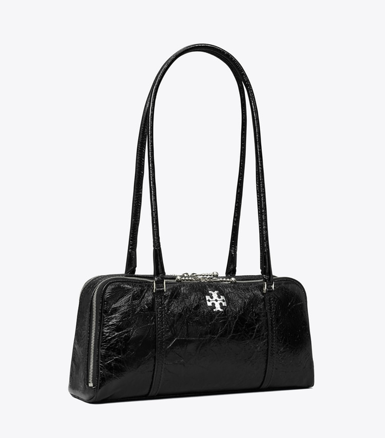 Tory Burch diseñador bolsos de hombro Bolso satchel pequeño de piel arrugada Marshmallow en Black ángulo