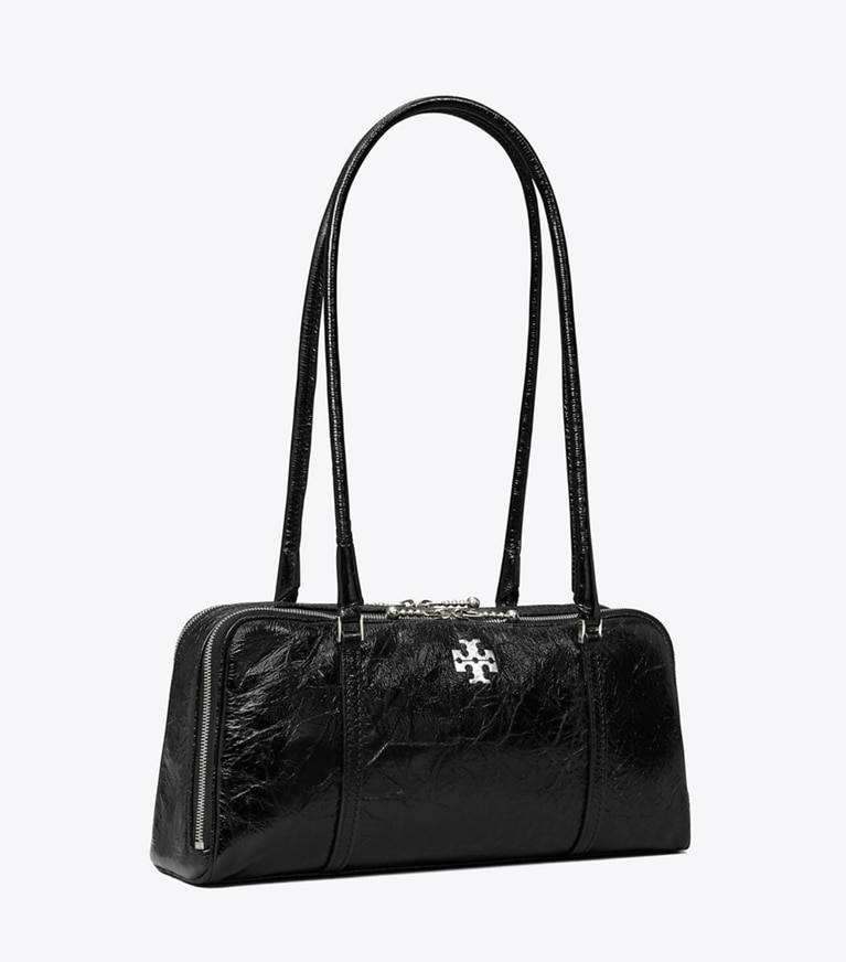 Tory Burch diseñador bolsos de hombro Bolso satchel pequeño de piel arrugada Marshmallow en Black ángulo
