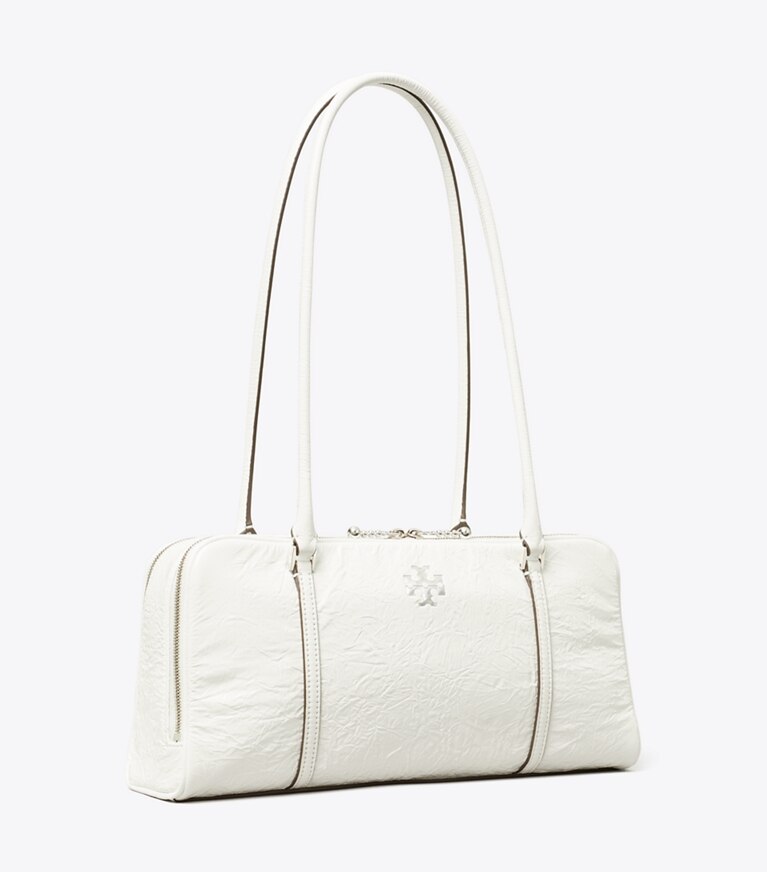 Tory Burch diseñador bolsos de hombro Bolso satchel pequeño de piel arrugada Marshmallow en White ángulo