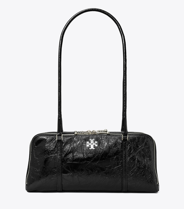 Tory Burch diseñador bolsos de hombro Bolso satchel pequeño de piel arrugada Marshmallow en Black frente