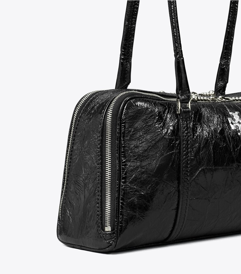 Tory Burch diseñador bolsos de hombro Bolso satchel pequeño Marshmallow de piel arrugada en Black detalle