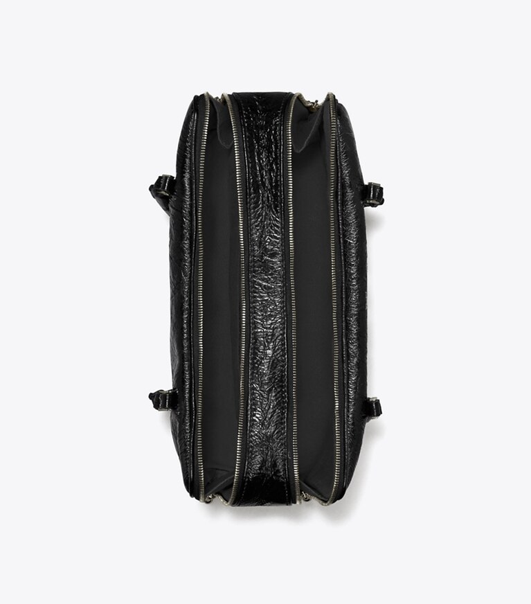 Tory Burch diseñador bolsos de hombro Bolso satchel pequeño Marshmallow de piel arrugada en Black desde arriba
