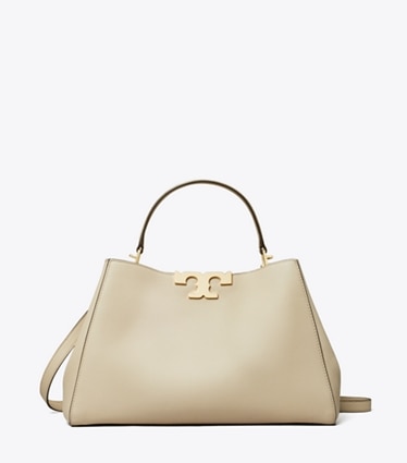 Tory Burch diseñador bolsos satchel Bolso satchel suave Eleanor en Light Stone frontal