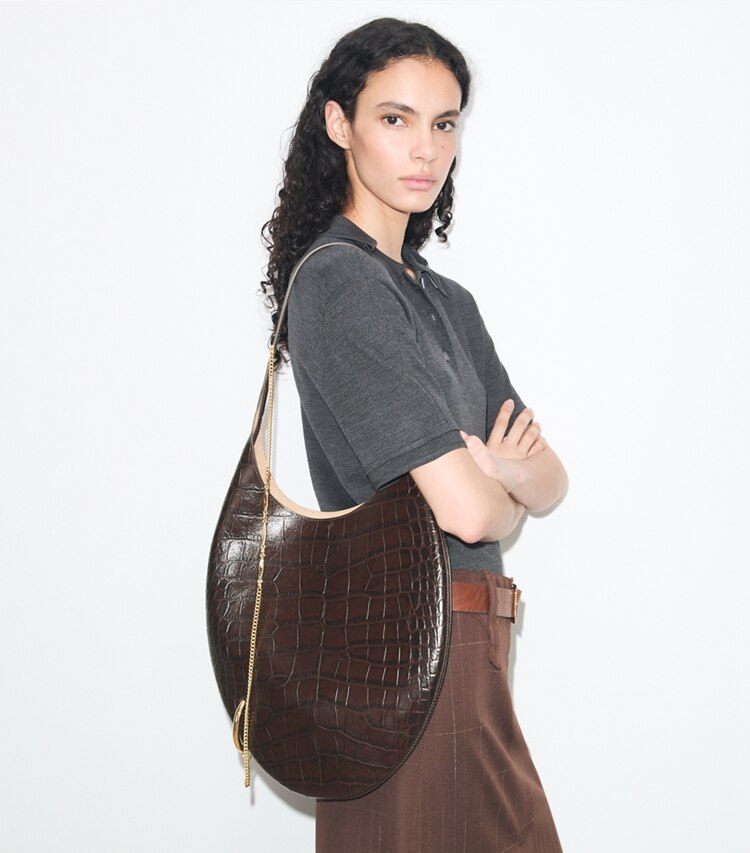 Tory Burch diseñador bolsos de hombro Bolso suave con grabado de cocodrilo Pierced en Coco accesorio en modelo